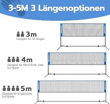 Сітка для бадмінтону, волейболу, тенісу LARMNEE, 5м, регульована висота, для саду, приміщень, вулиці