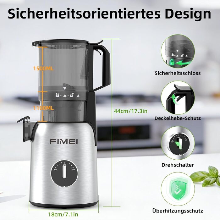 Шнекова соковижималка FIMEI Slow Juicer з широким завантажувальним отвором 135 мм