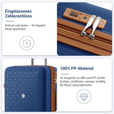 Чемодан KONO великий з підсклянником, жорсткий, легкий, з поліпропілену, розширюваний, з 4 колесами та TSA замком, чорний/коричневий (темно-синій/коричневий, M)