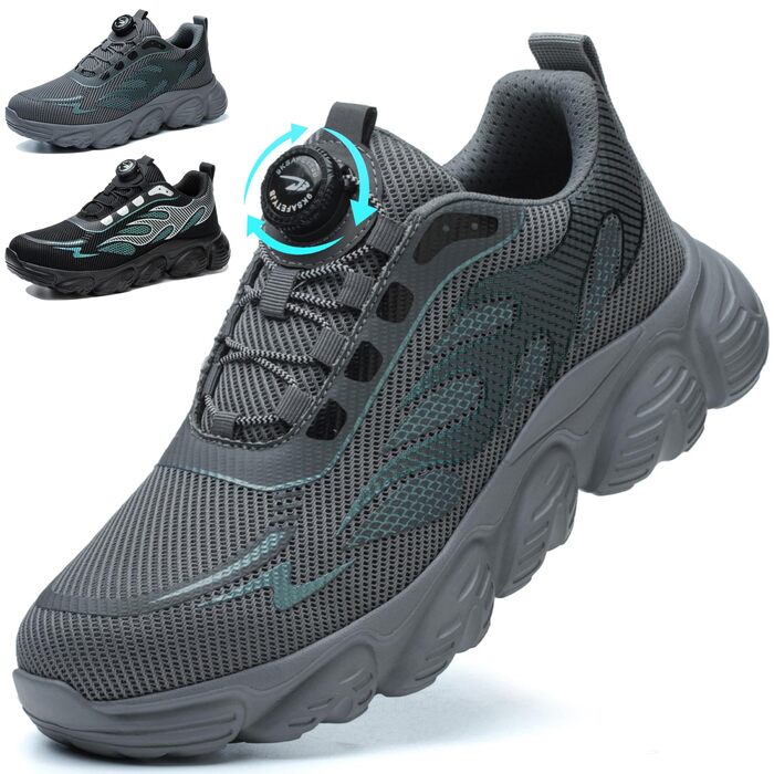 Черевики безпеки унісекс для чоловіків та жінок. Спортивні робочі черевики з металевим капами. Дихаючі, легкі, розміри 38-46 EU, сірий колір.