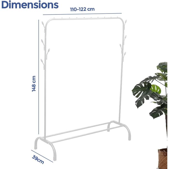 edihome Clothes Rack, Clothes Rod, 118X148X39cm, Shoe Shelf, Metallic, Stable, Clothes Organizer (White)