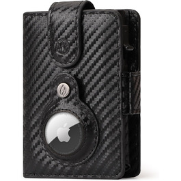 Will Fire® AirTag Wallet with Photo Pockets | Includes AirTag Attachment | Genuine Leather Wallet with Coin & Bill Compartments | Extra Secured RFID Card Holder | Space for up to (12) Cards | [Carbon]
