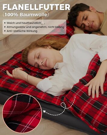 KingCamp 2-Person Sleeping Bag - Winter Warm Outdoor Sleeping Bag for Camping & Travel - 3-4 Season, Lightweight, with Flannel Pillows