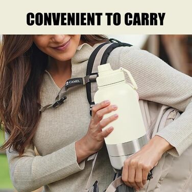 Водяна пляшка для собак Pets 950мл з мискою та ручкою, ізольована, нержавіюча сталь, BPA-free, для подорожей та прогулянок (кремово-білий, L)