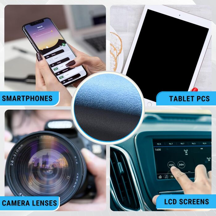 Серветки для чищення з мікрофібри Eco-Fused (5 шт.) - двосторонні - для смартфонів, LCD-телевізорів, планшетів, екранів ноутбуків, об'єктивів камер - 17 x 16 см (блакитні)