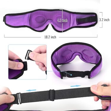 Маска для сну з Bluetooth-навушниками Boodlab 3D, бездротові, пранні, для сну, медитації, подорожей, фіолетовий