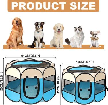 Переносний вольєр для цуценят, вольєр для собак, клітка для котів, кроликів. Важкий оксфордський матеріал, синій, розмір S