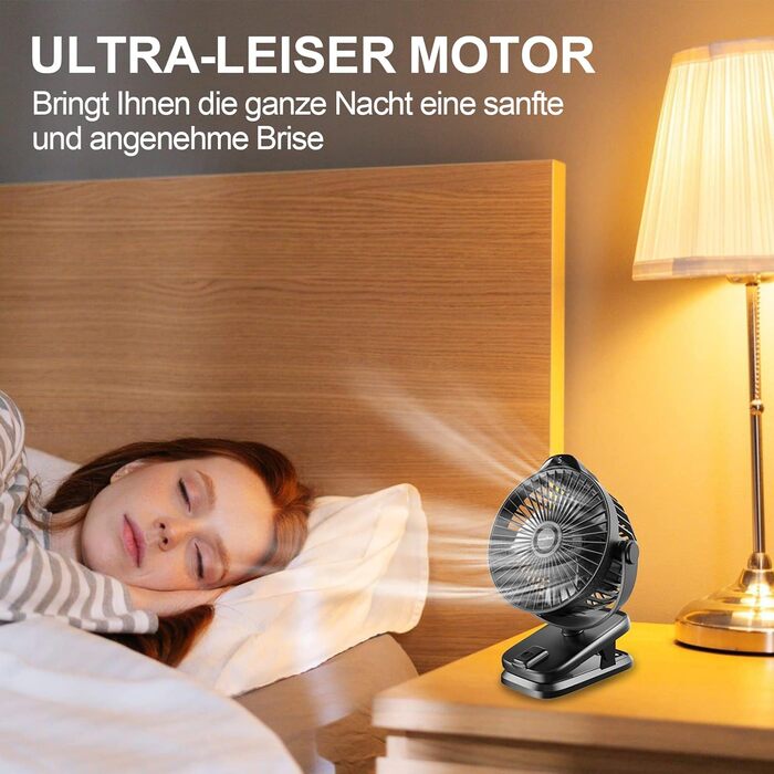 8000mAh Mini USB Clip Ventilator Battery, 13cm Small Table Fan with Remote Control, 5-Speed, LED Display, 360° Rotation, Rechargeable Battery Portable Table Fan for Home, Office, Camping, Stroller