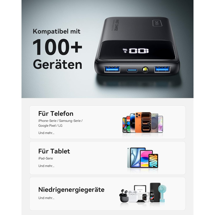 Power Bank INIU, 10000mAh, Швидка зарядка USB-C, PD3.0 QC4.0, Сумісний з iPhone, Samsung, iPad, Чорний