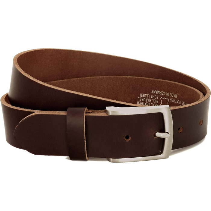 Чоловічий шкіряний ремінь Volmer® з натуральної шкіри буйвола, ширина 38 мм, колір коричневий, регульований, #Br007-02, обхват поясу 95 см, загальна довжина 110 см