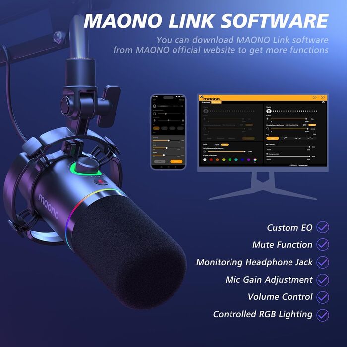 MAONO PD200XS: XLR/USB мікрофонний комплект для подкастів, стрімінгу та запису звуку (чорний)