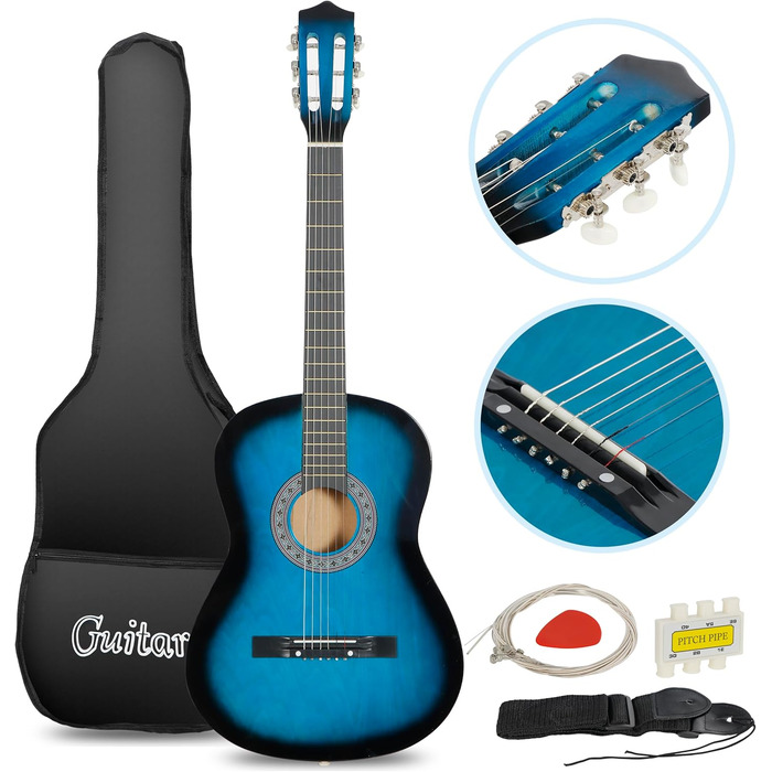 Акустична гітара Folk Smartxchoices 96,5 см для початківців, дітей та любителів музики. 4 кольори, блакитний