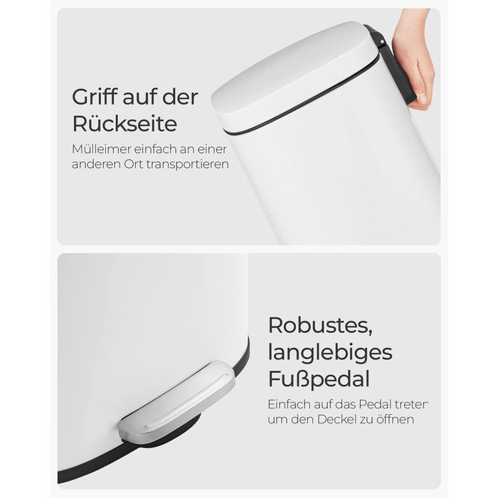 Відро для сміття SONGMICS 30 л з м'яким закриттям, сталеве, з внутрішнім відром, для кухні