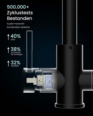 Кран кухонний APPASO 3-в-1 чорного кольору, з трьома виходами, для фільтрації води, поворотний на 360°, з двома важелями, з нержавіючої сталі