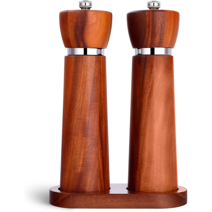 Набір для солі та перцю з дерева – 2 шт. Механічні млини для солі та перцю з регульованою керамічною жорновою системою, з акціїї, висота 21 см