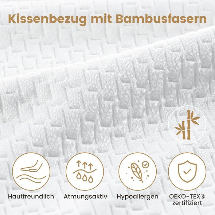BedStory Pillowcases 80x80 2-Pack with Removable Bamboo Fiber Cover, Anti-Mite and Antibacterial Pillow Filled with 1500g x 2 Microfiber, Hypoallergenic, Comfortable, Soft, and Breathable Pillow - 2 Pieces (1 Pack) 80x80cm