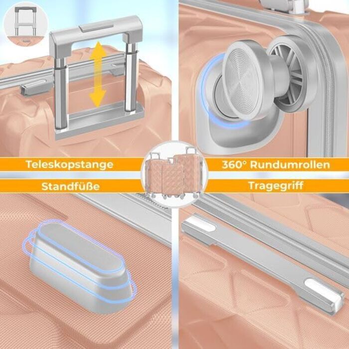 Набір валіз KESSER® 3 шт. | Валізи з ABS-пластику з кодовим замком, ваги для валіз та органайзер для документів, 360° колеса | Ручна поклажа та великі валізи для подорожей та бізнесу (Нюдовий сірий)