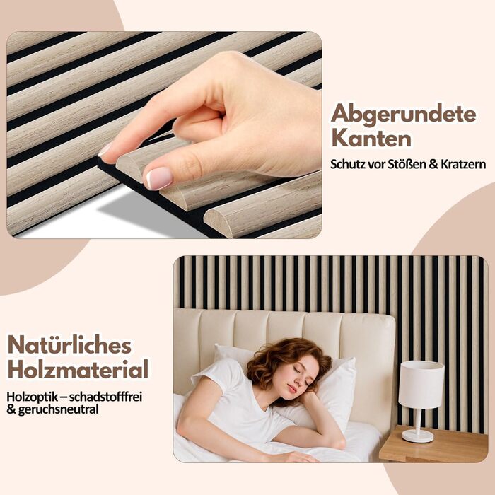 Акустичні панелі з дерева та фетру 120x60 см, білий дуб — звукопоглинаюча стіновая облицювання для покращення акустики приміщення, набір 2 шт