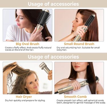 Набір для укладки волосся 6 в 1: стайлер, фен-щітка, плойка, термощітка, випрямляч, 110000 об/хв, для всіх типів волосся, золото