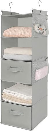 Органайзер для шафи MAX Houser з 5 полицями, Економія місця, Тканинні полиці з 4 кишенями збоку, Складаний, Бежевий