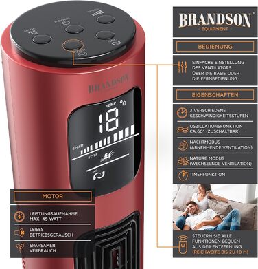 Турбовентилятор Brandson з пультом керування, 96 см, 45W, 3 швидкості, блакитний (F: Рубіново-червоний)