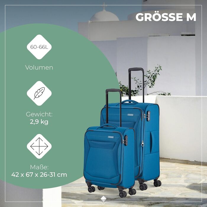 Набір валіз Travelite Chios (L/M/S) Petrol: міцний корпус, ручна поклажа, IATA
