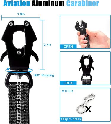 Міцна тактична повід для собак Raiput Bungee, 1.2-1.8 м, без ривка, з карабіном, світловідбиваючий, амортизуючий, з авторемнем безпеки (Чорний, 4-6 FT Bungee)