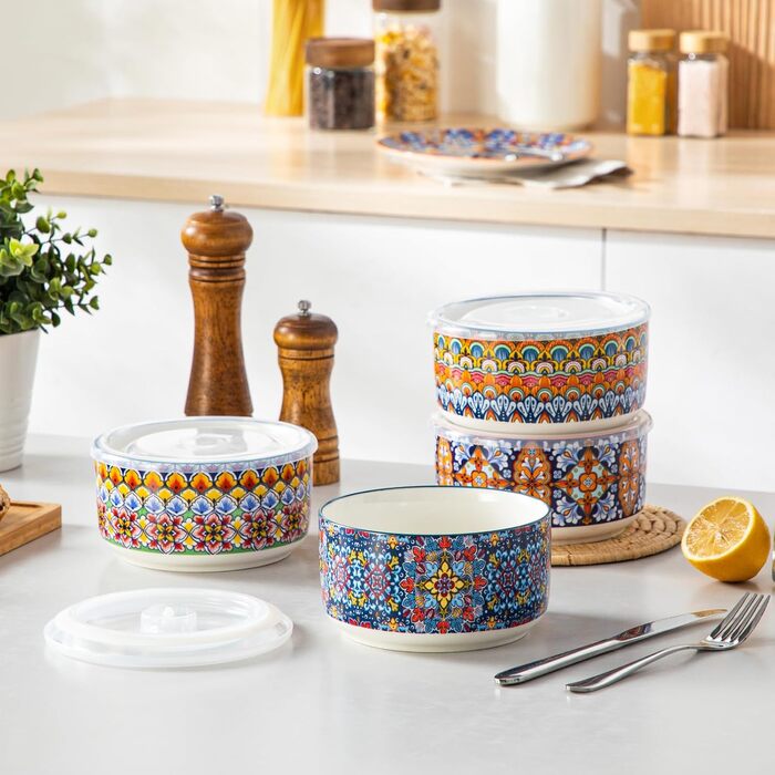 Набір супових та салатних тарілок Vancasso (4 шт.) з кришкою, кераміка, 1080 мл