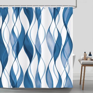 Шторка для душу Bonhause 180x180 см, водовідштовхувальна, антигрибкова, смугаста, поліестер, з кільцями (12 шт.), блакитна