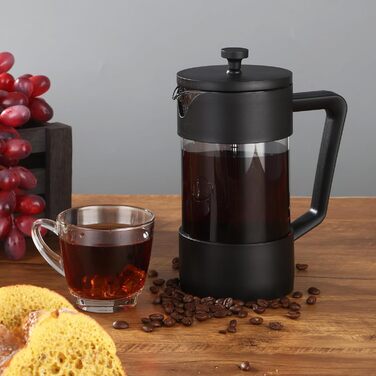 Френч-прес для кави 1000 мл, з нержавіючою сталлю, для приготування кави та чаю, з неслизькими ручками, для подорожей та як подарунок (Чорний)