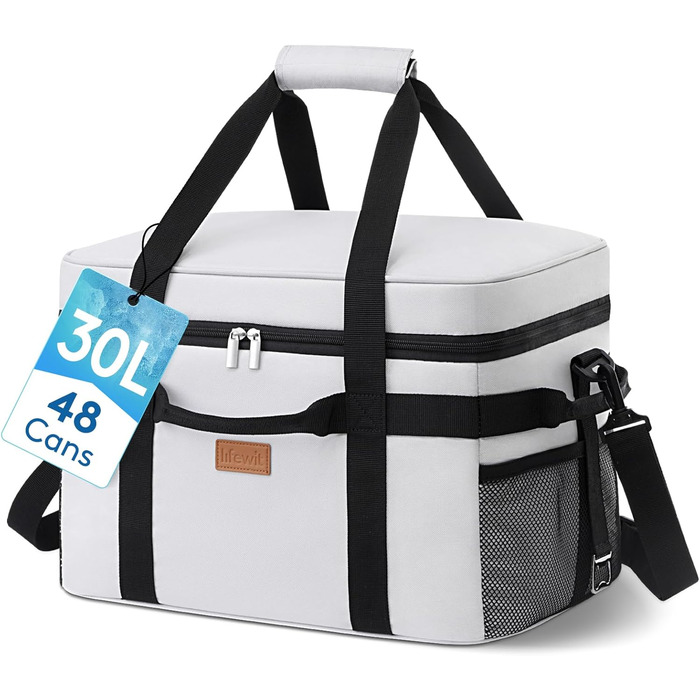 Lifewit Cooler Bag 30L, Foldable Picnic Bag for Food & Drinks, Portable Ice Bag for Men, Women, Insulated Thermal Bag for Work, Picnics, Camping, Silk Grey