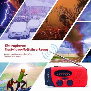 Сонячна радіостанція iRonsnow з ручним заводом, LED-ліхтарик, 2000mAh AM/FM, USB-зарядка для походу, кемпінгу, екстрених ситуацій
