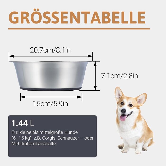 Набір мисок для собак PEGGY11 з нержавіючої сталі з неслизьким силіконовим дном, 2 шт., 1920 мл – годівниця та поїльник для великих собак, 1,92 л, 2 шт.