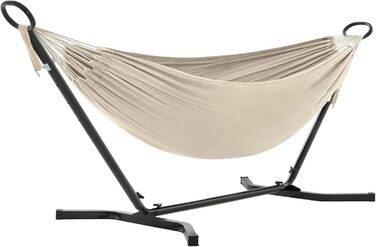 Гамак SONGMICS 210x150 см, регульований, металевий каркас, до 240 кг, для саду, чорний каркас, бежева тканина