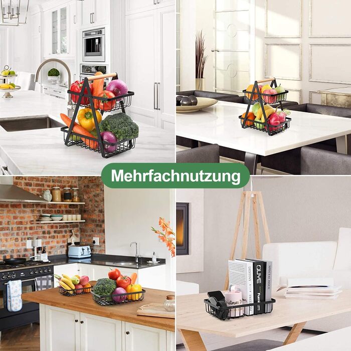 Металева етажерка для фруктів Stöckig – 3 яруси, чорна, для кухні, вітальні, офісу