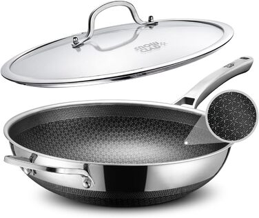 Вафельниця-вок 30 см з антипригарним покриттям, з кришкою, з нержавіючої сталі, для всіх типів плит, безпечна, можна мити в посудомийній машині