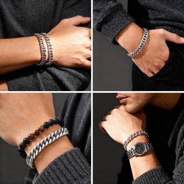 Чоловічий браслет з нержавіючої сталі, 2 шт. - срібний/чорний/золотий, браслет-панцер, 19/21/23 см. Подарунок для чоловіка, батька, сина, друга, чоловіка, брата. Ширина 10 мм.