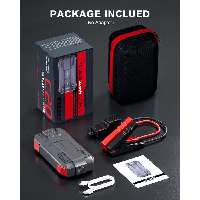 Повербанк Starthilfe Povasee 6000A UltraSafe для авто: пусковий пристрій, 12V, LED, 2 USB, до 10L бензину/8L дизеля