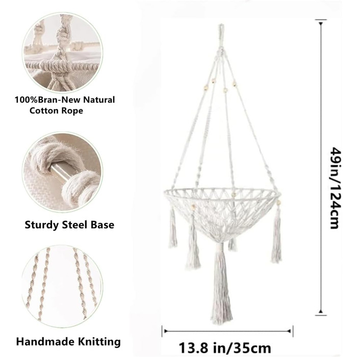 Гніздо-гойдалка для кота, бавовна, підвісне ліжко для кота, підвісне ліжко на вікно, в'язане гніздо для кота, ліжко для домашніх тварин (Білий, 35см)