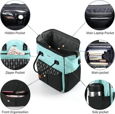 Жіночий рюкзак для ноутбука 15.6 дюймів, шкільний/робочий рюкзак з USB-портом, для подорожей, кемпінгу, навчання, зелений