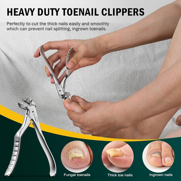 FVION Ножиці для нігтів для людей похилого віку – професійні ножиці для нігтів на ногах, для товстих нігтів, з довгим руків'ям, для чоловіків та жінок (сріблясті)