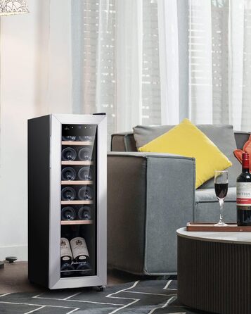 Kalamera 28-Bottle Wine Refrigerator with Touch Control, Stainless Steel Door, 5-18°C Cooling Zone, Removable Wooden Shelves