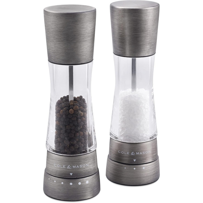 Cole & Mason H332028 Derwent Titan Salt and Pepper Mill, 2-Piece Set, Manual, Stainless Steel/Acrylic, 190mm, Precision+, Gift Set