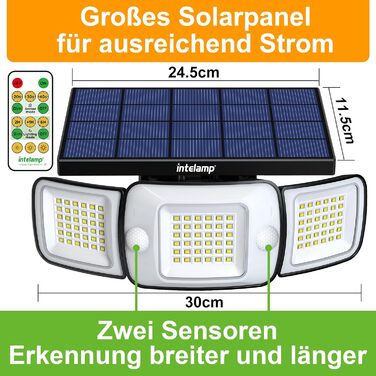 INTELAMP Solar Lights for Outdoors with Motion Sensor, 6000 mAh Solar with Remote Control, 1200LM, 270° Wide-Angle Solar Lights, IP65 Waterproof for Porch and Garage