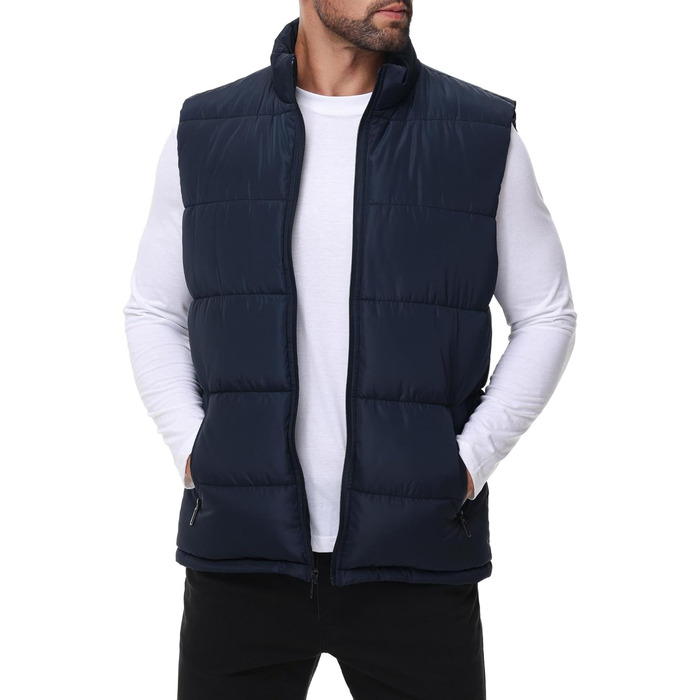 Чоловіча пухова жилетка, водовідштовхуюча, без рукавів, зі стійким коміром, на блискавці, зимова, теплий верхній одяг (XXL, темно-синій)