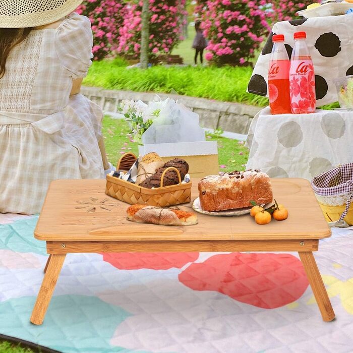 Стіл для ноутбука з бамбука, регульований та складаний: стіл-підставка для ноутбука з ящиком для дому, офісу та навчання