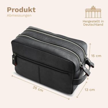 Сумка для косметики DONBOLSO Stockholm - Преміум шкіряна сумка для подорожей - Шкіряна косметичка для жінок та чоловіків з великою кількістю відділень - 25x13x15 см, Вінтажний чорний колір