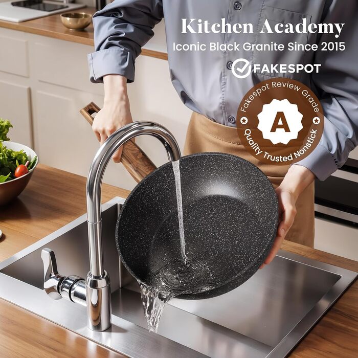 Набір посуду Kitchen Academy 17 предметів з антипригарним покриттям, гранітний чорний, для індукційних плит, безпечний та здоровий