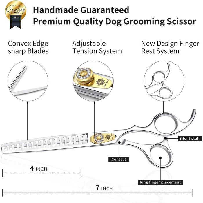 Професійна феншуерська ножиця для собак Dream Reach - 7 дюймів, 440C сталь, витончення 25%-35%