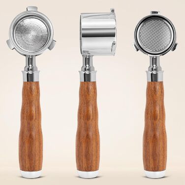 Портфільтр з 3 вушками для кавомашини De'Longhi La Specialista, 51 мм, моделі EC9335, 9155, 9355, 9665, нержавіюча сталь, дерев'яна ручка з горіха